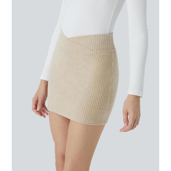 NWT Halara Ribbed Knit Crossover High Waisted 2-in-1 Slim Mini Skirt Size Small - Picture 10 of 10